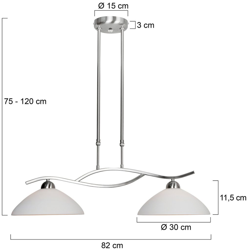 Stalen hanglamp 2-lichts kappen melkglas Steinhauer Capri - Afbeelding 8
