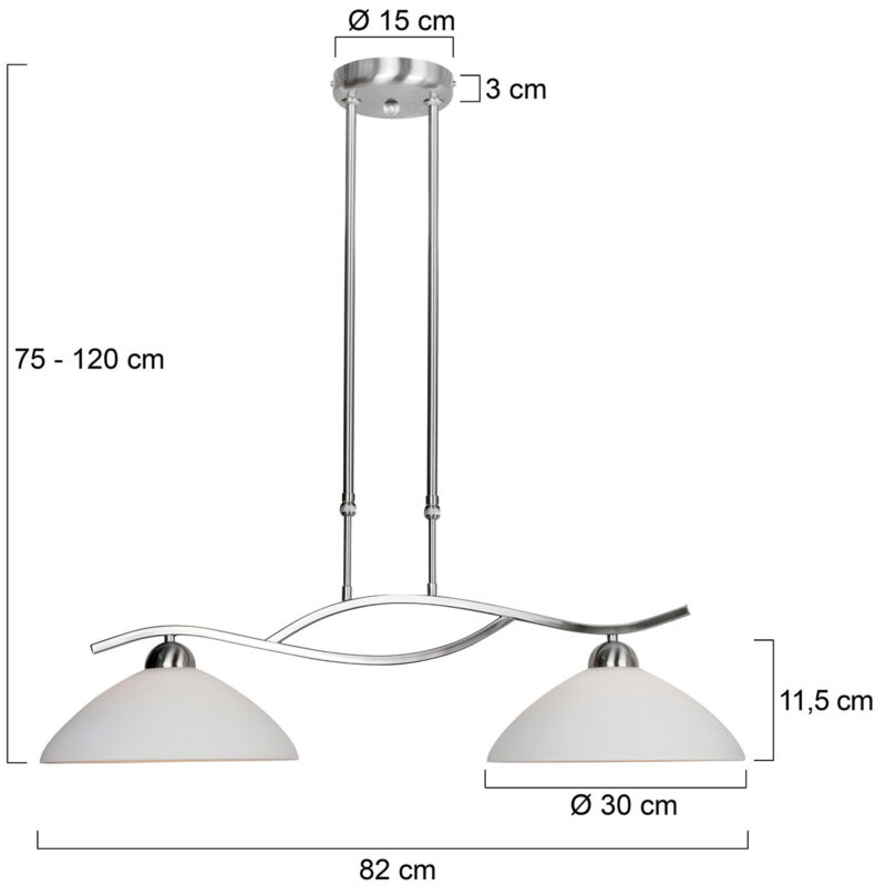 Stalen hanglamp 2-lichts kappen melkglas Steinhauer Capri - Afbeelding 8