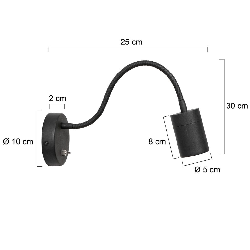 mexlite-wandlamp-upround-zwart-metaalstaal-bedlampje-gu10-3390zw-1