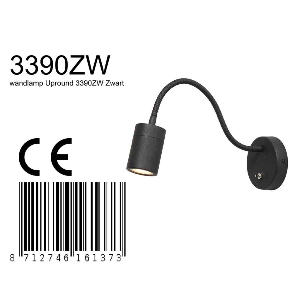 mexlite-wandlamp-upround-zwart-metaalstaal-bedlampje-gu10-3390zw-1