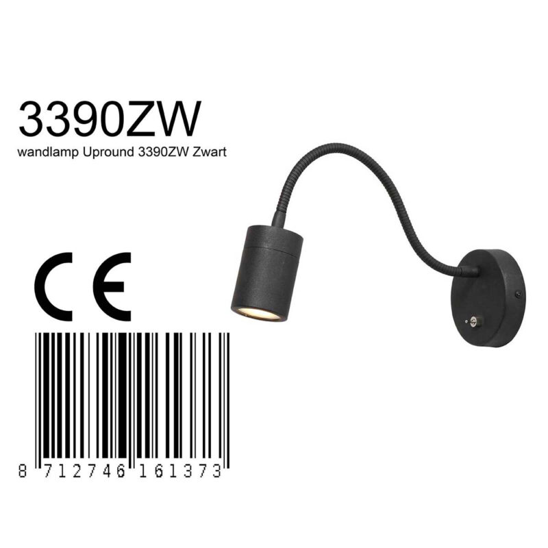 mexlite-wandlamp-upround-zwart-metaalstaal-bedlampje-gu10-3390zw-1