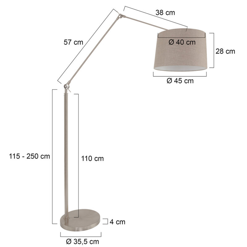 Moderne staalkleurige metalen vloerlamp Steinhauer Prestige chic - Afbeelding 6