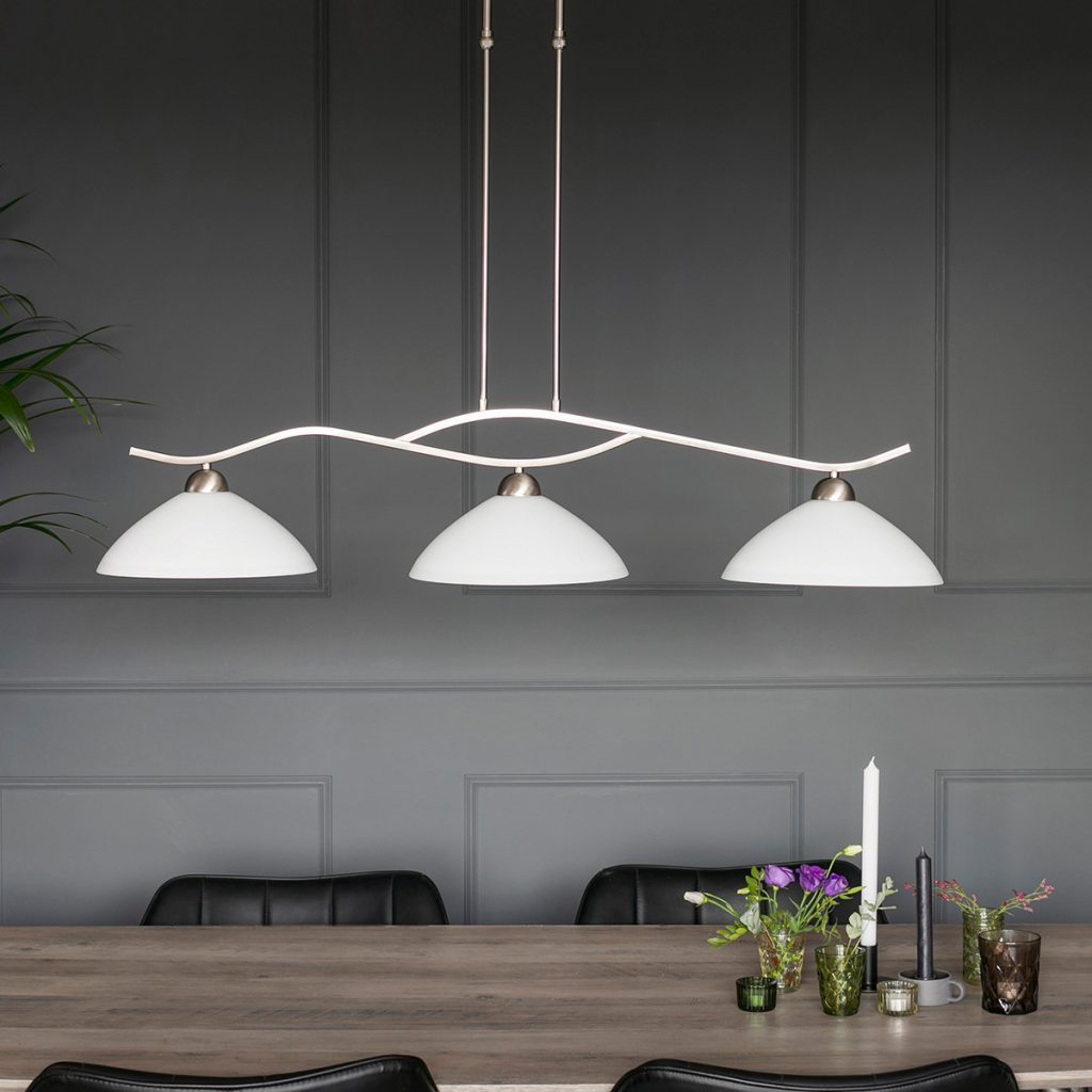 3-lichts stalen hanglamp melkglas kappen Steinhauer Capri - Afbeelding 3