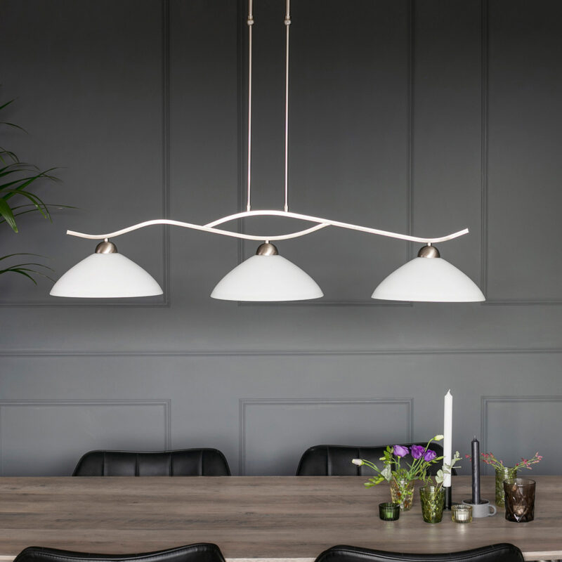 3-lichts stalen hanglamp melkglas kappen Steinhauer Capri - Afbeelding 3