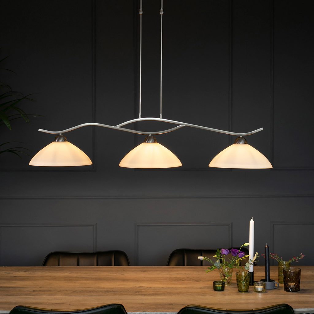 3-lichts stalen hanglamp melkglas kappen Steinhauer Capri - Afbeelding 4