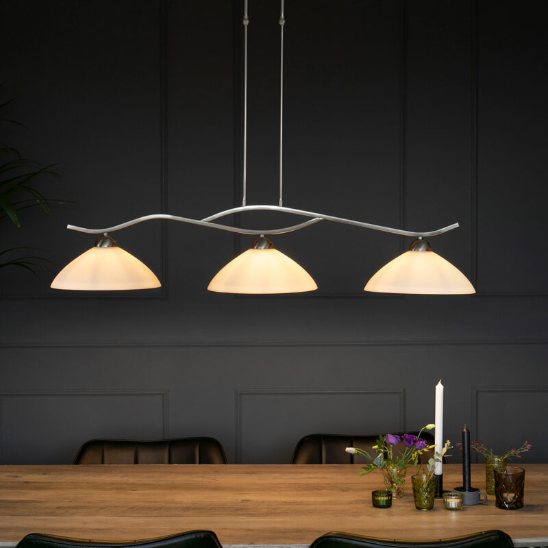 3-lichts stalen hanglamp melkglas kappen Steinhauer Capri - Afbeelding 4