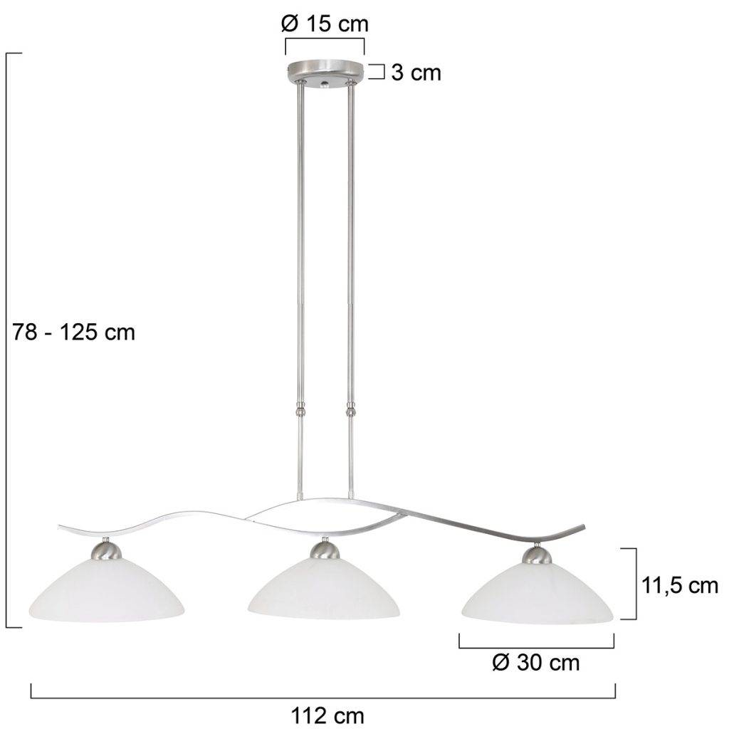 3-lichts stalen hanglamp melkglas kappen Steinhauer Capri - Afbeelding 8
