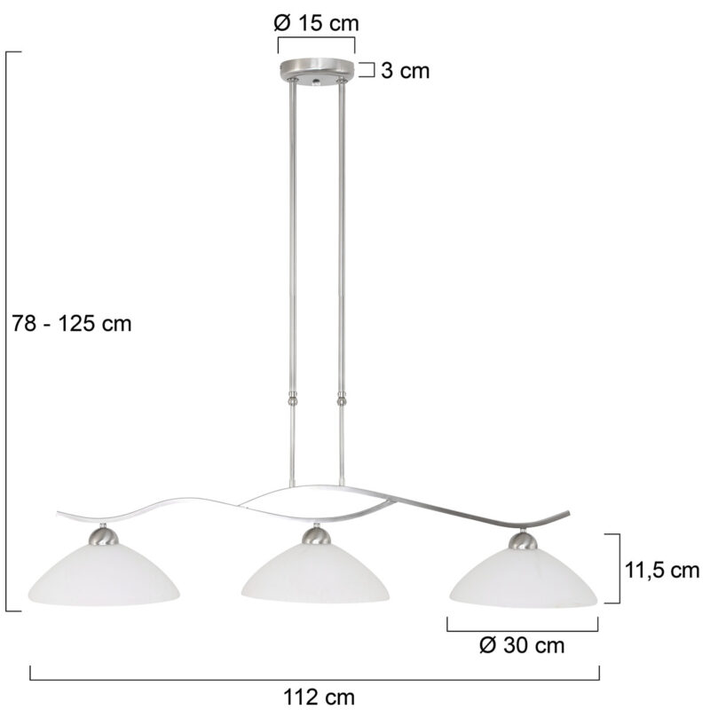 3-lichts stalen hanglamp melkglas kappen Steinhauer Capri - Afbeelding 8