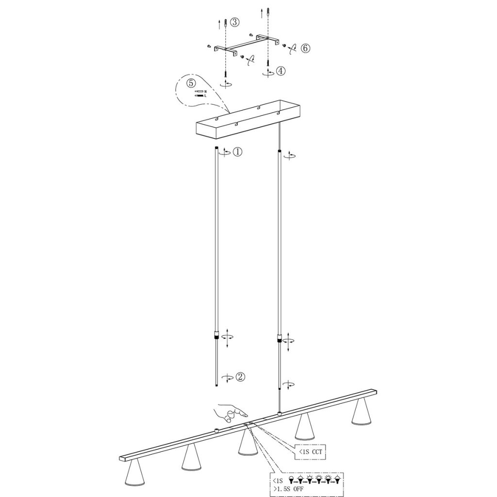 Stalen LED hanglamp met 5 kapjes Steinhauer Vortex - Afbeelding 9