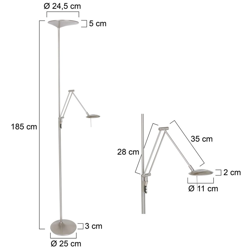 Stalen uplight met leeslamp Steinhauer Zodiac led - Afbeelding 8