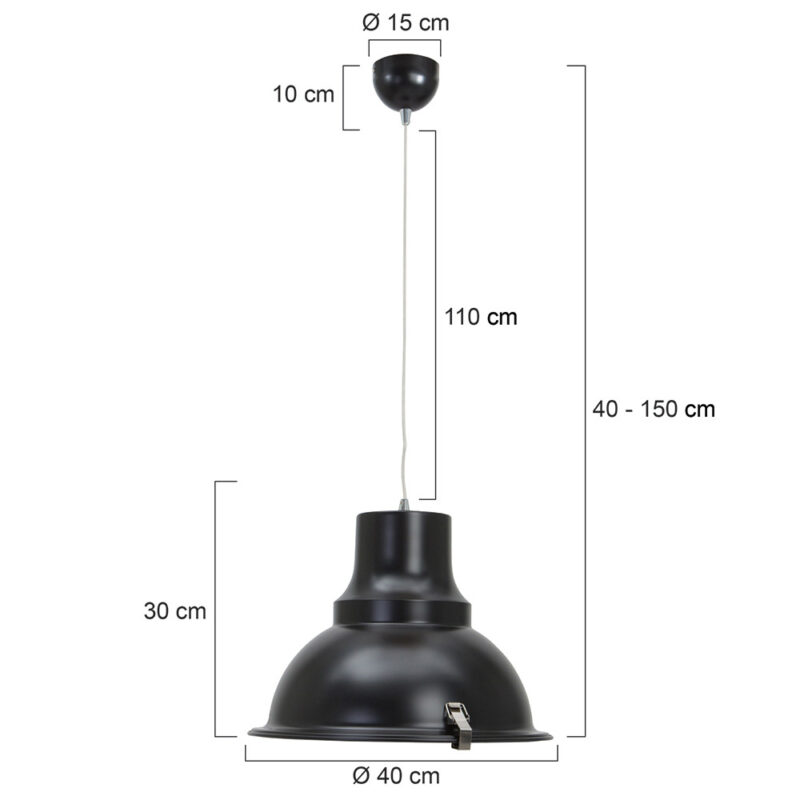 Industriële hanglamp metaal zwart Steinhauer Parade - Afbeelding 8