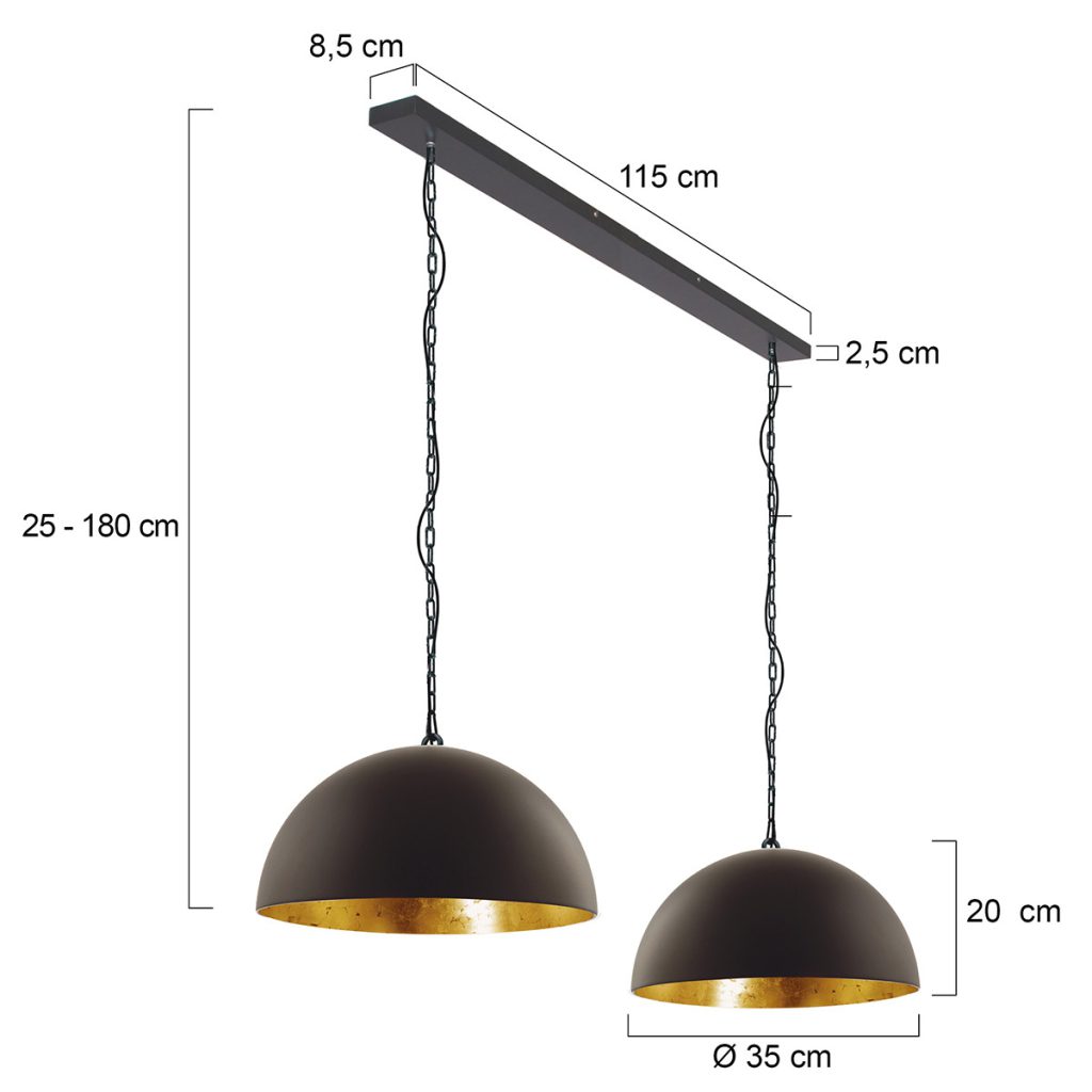Tweelichts hanglamp zwart met goud Steinhauer Semicirkel - Afbeelding 8