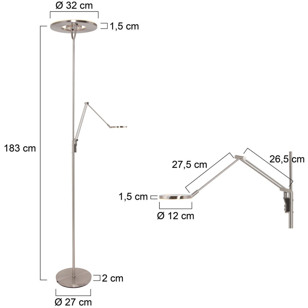 Moderne design vloerlamp met leeslamp staal Steinhauer Soleil - Afbeelding 7