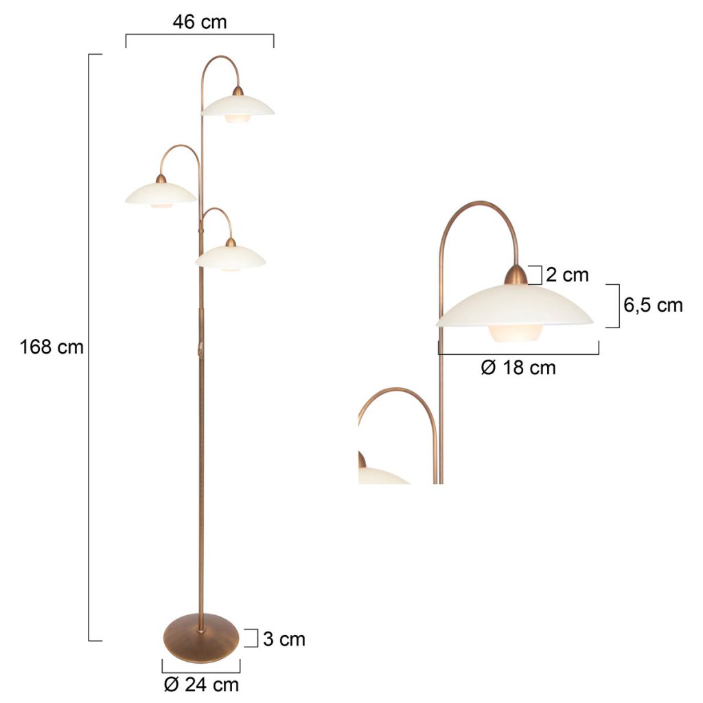 Klassieke bronzen metalen glazen vloerlamp Steinhauer Sovereign classic - Afbeelding 6