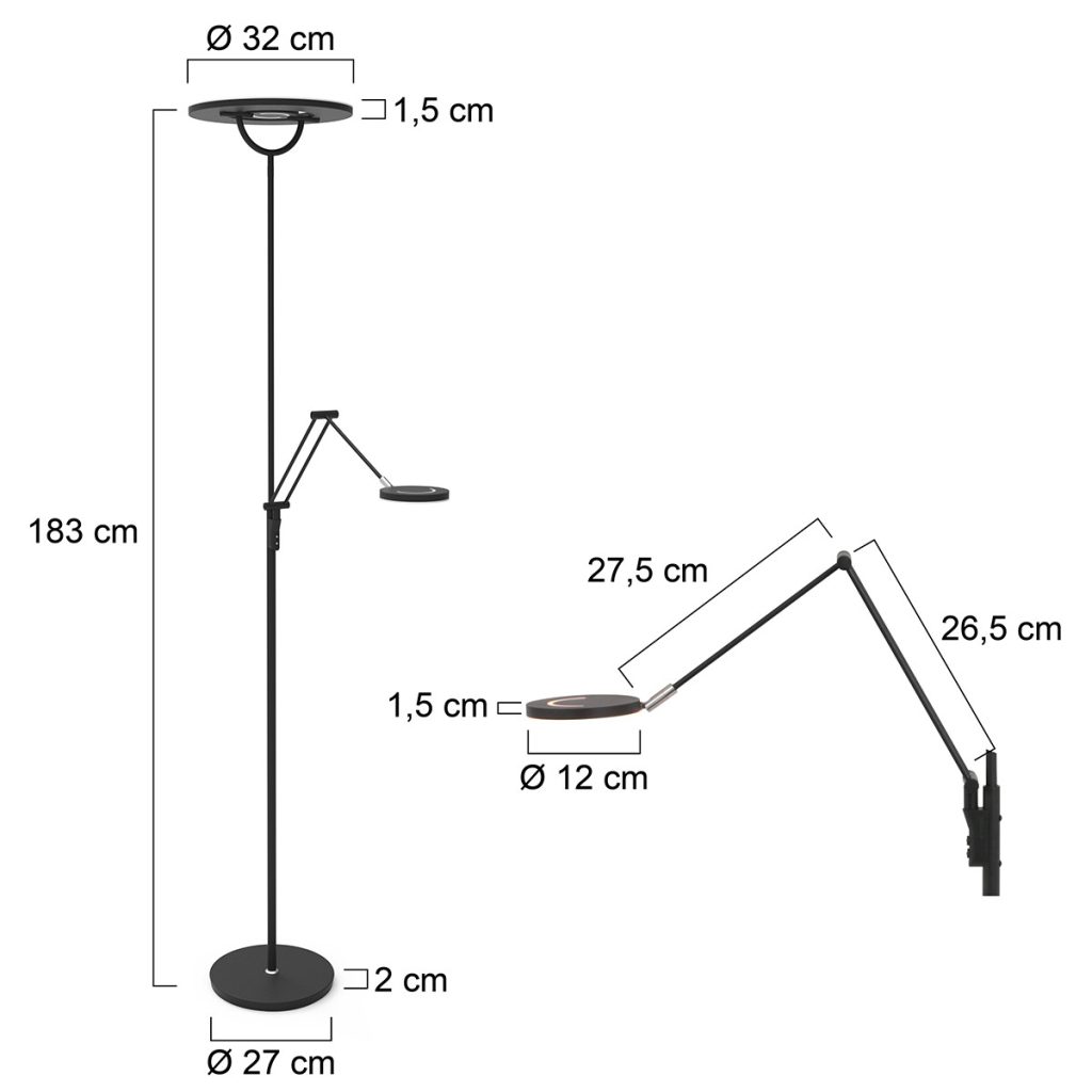 Zwarte vloerlamp met verstelbare leeslamp Steinhauer Soleil - Afbeelding 7
