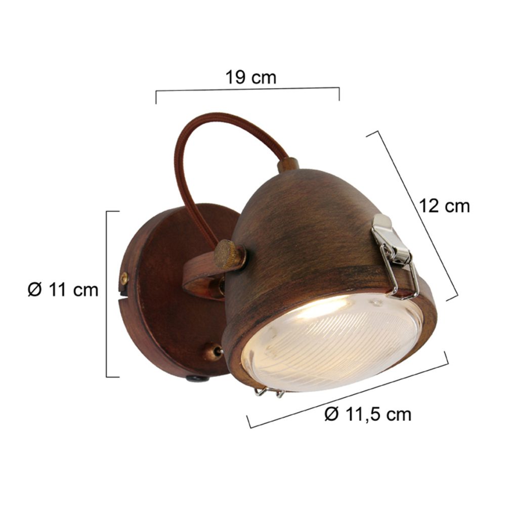 Industriële bruine metalen glazen spot Mexlite Paco - Afbeelding 7