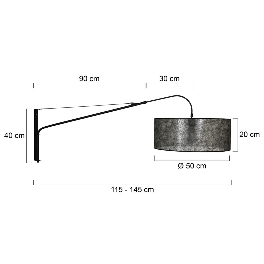 Wandlamp met lange arm zwarte kap Steinhauer Elegant classy - Afbeelding 6
