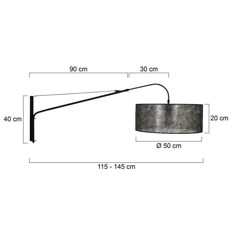 Wandlamp met lange arm zwarte kap Steinhauer Elegant classy - Afbeelding 6