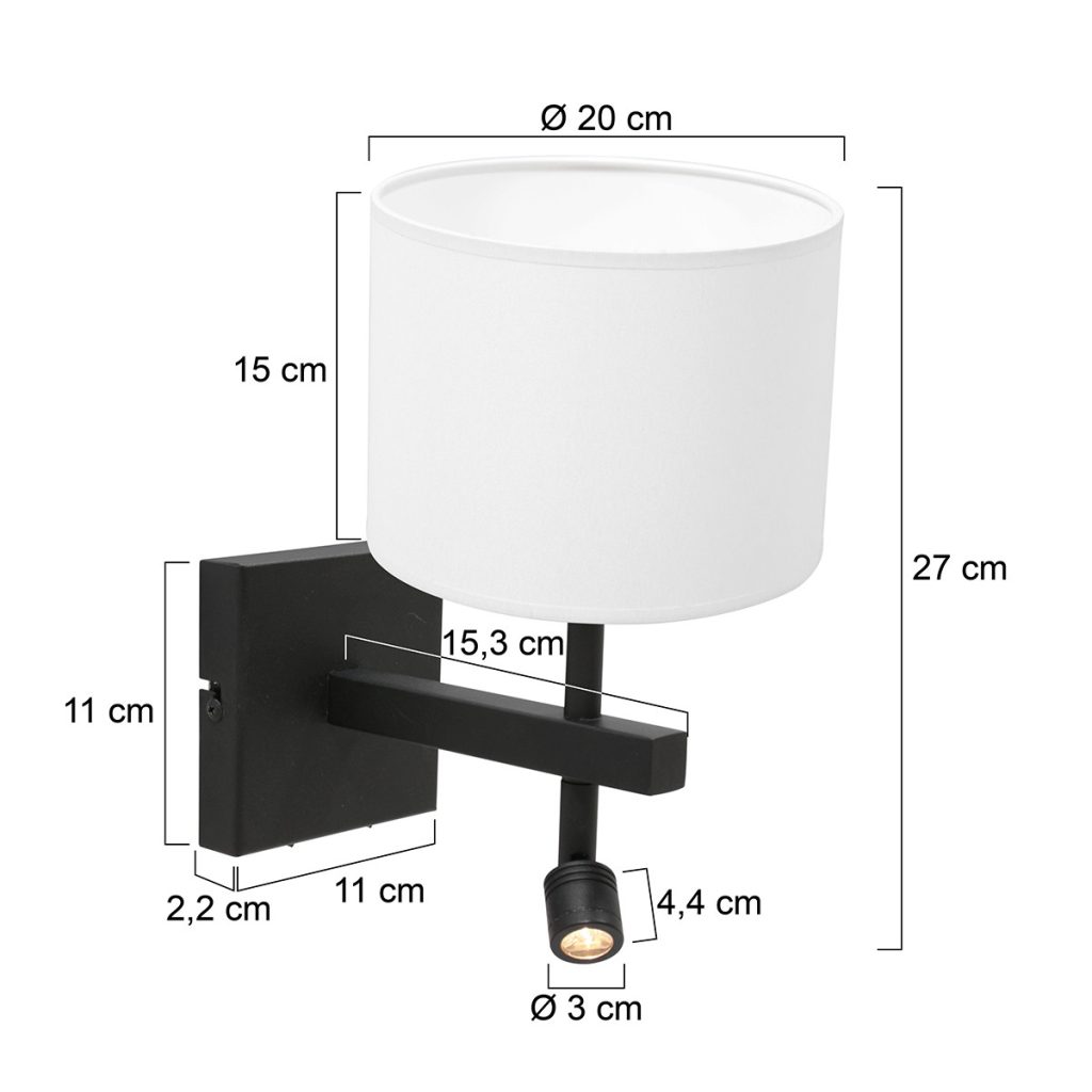 Wandlamp met leeslampje en witte kap Steinhauer Stang - Afbeelding 6