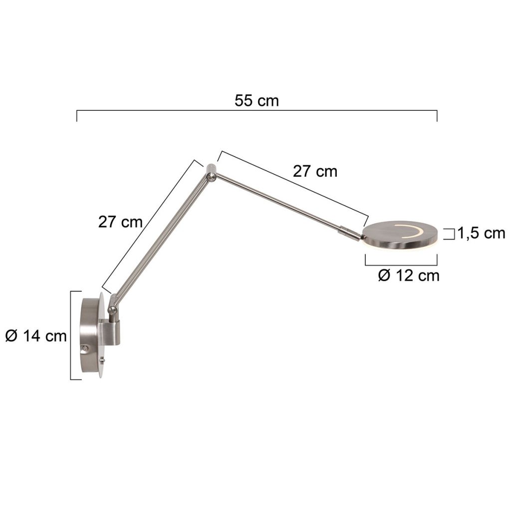 Verstelbare ronde staalkleurige wandlamp Steinhauer Soleil - Afbeelding 6