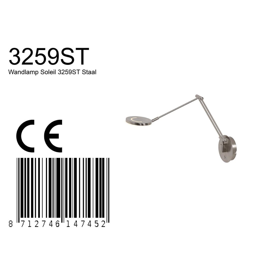 Verstelbare ronde staalkleurige wandlamp Steinhauer Soleil - Afbeelding 7