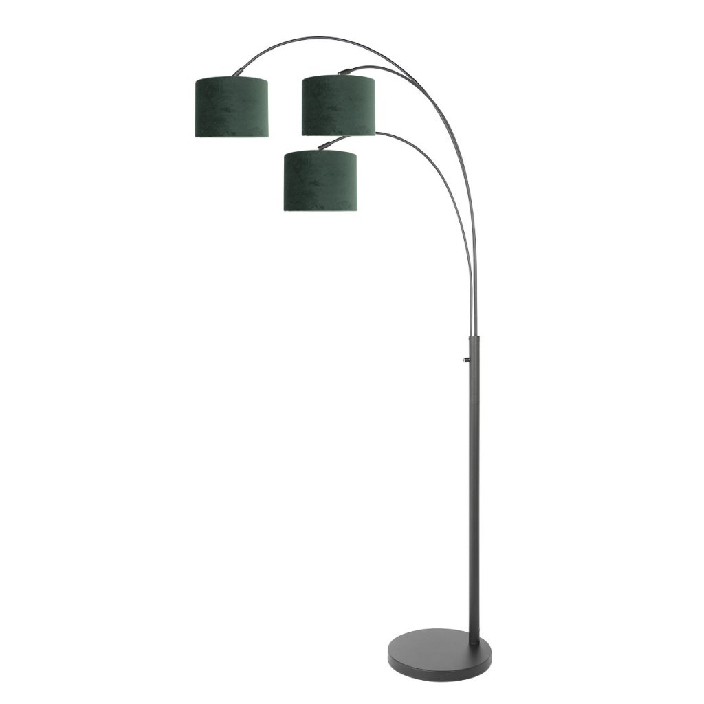 zwarte-booglamp-met-groene-kappen-vloerlamp-steinhauer-sparkled-light-groen-en-zwart-3827zw-1