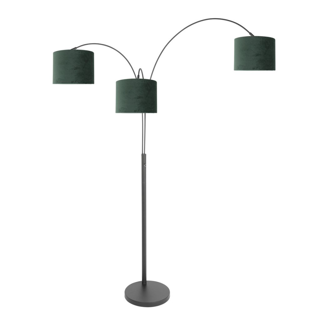 zwarte-booglamp-met-groene-kappen-vloerlamp-steinhauer-sparkled-light-groen-en-zwart-3827zw-13