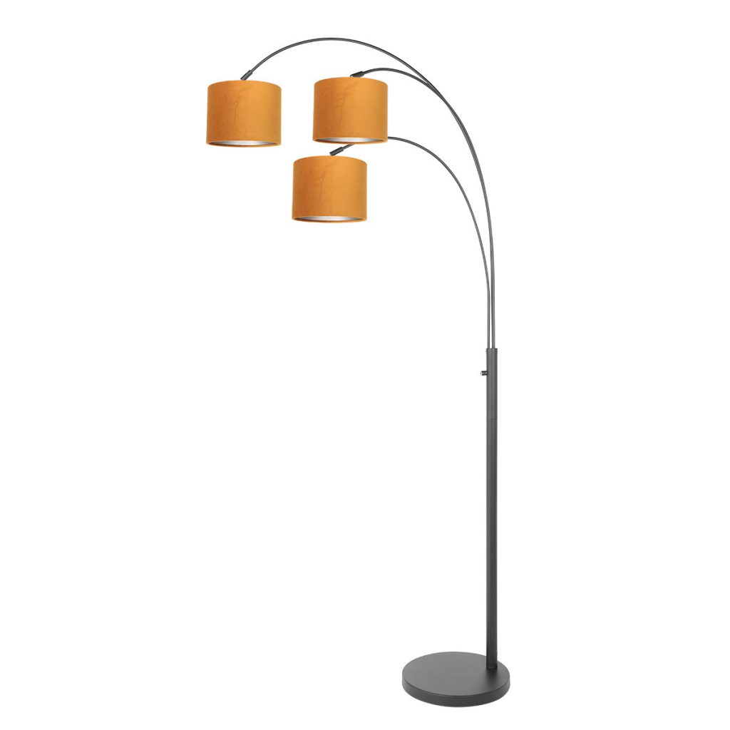 zwarte-booglamp-met-oranje-kappen-vloerlamp-steinhauer-sparkled-light-goud-en-zwart-3824zw-1