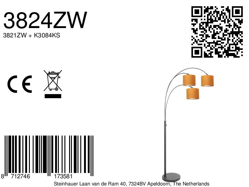 zwarte-booglamp-met-oranje-kappen-vloerlamp-steinhauer-sparkled-light-goud-en-zwart-3824zw-5