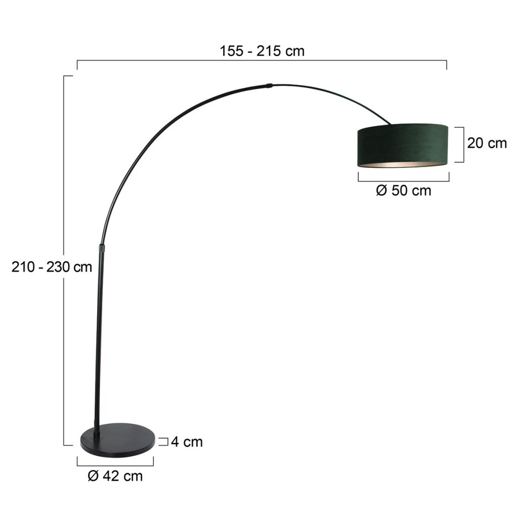 Zwarte booglamp met velvet groene kap Steinhauer Sparkled light - Afbeelding 6