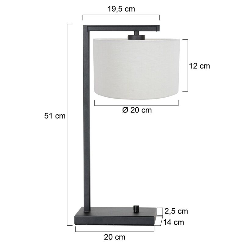 Zwarte tafellamp met crème kap Steinhauer Stang - Afbeelding 6