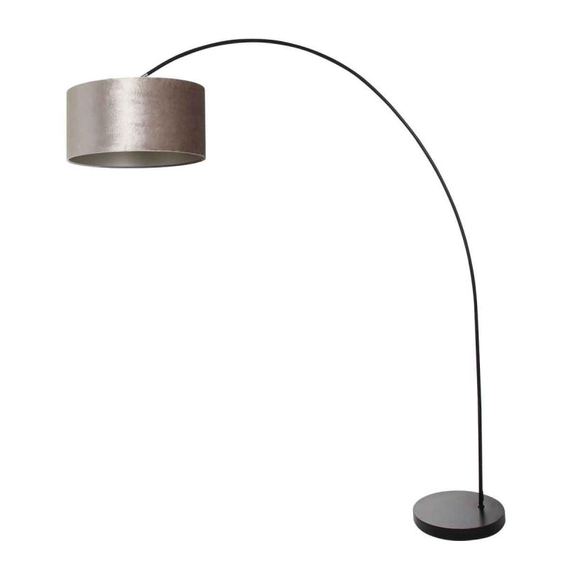 booglamp-solva-3895zw-zwart-met-een-taupe-fluwelen-lampenkap-vloerlamp-mexlite-solva-zilver-en-zwart-3895zw-1