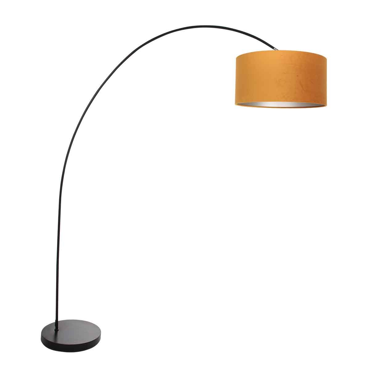 booglamp-solva-3896zw-zwart-met-een-goudkleurige-fluwelen-lampenkap-vloerlamp-mexlite-solva-goud-en-zwart-3896zw