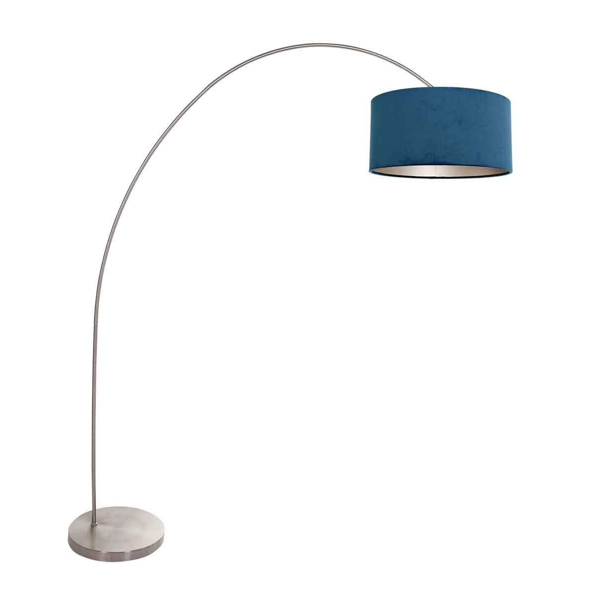 booglamp-solva-3914st-staal-met-een-blauw-fluwelen-lampenkap-vloerlamp-mexlite-solva-blauw-en-staal-3914st