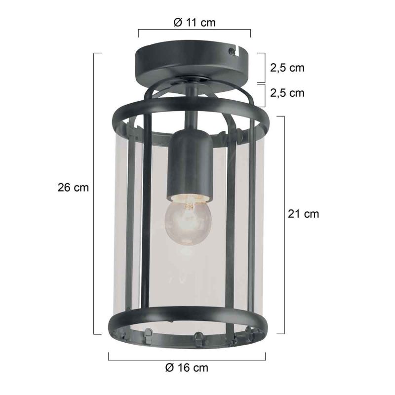 Zwarte klassieke plafondlamp glas/metaal lantaarnvorm Steinhauer Pimpernel - Afbeelding 2