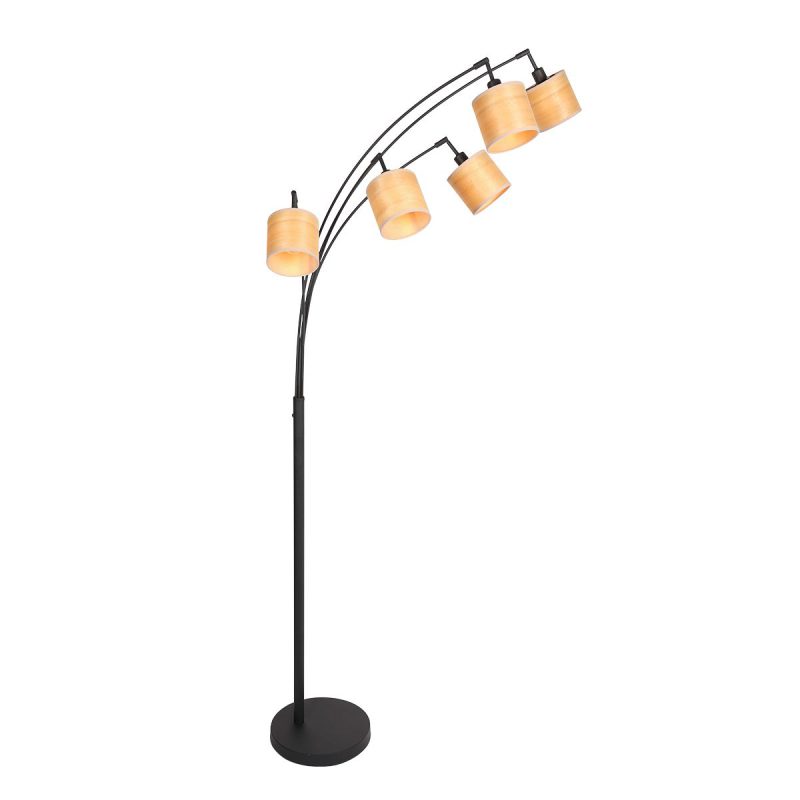 vloerlamp-bambus-3671zw-zwart-5-lichts-met-houten-kapjes-vloerlamp-steinhauer-bambus-hout-en-zwart-3671zw