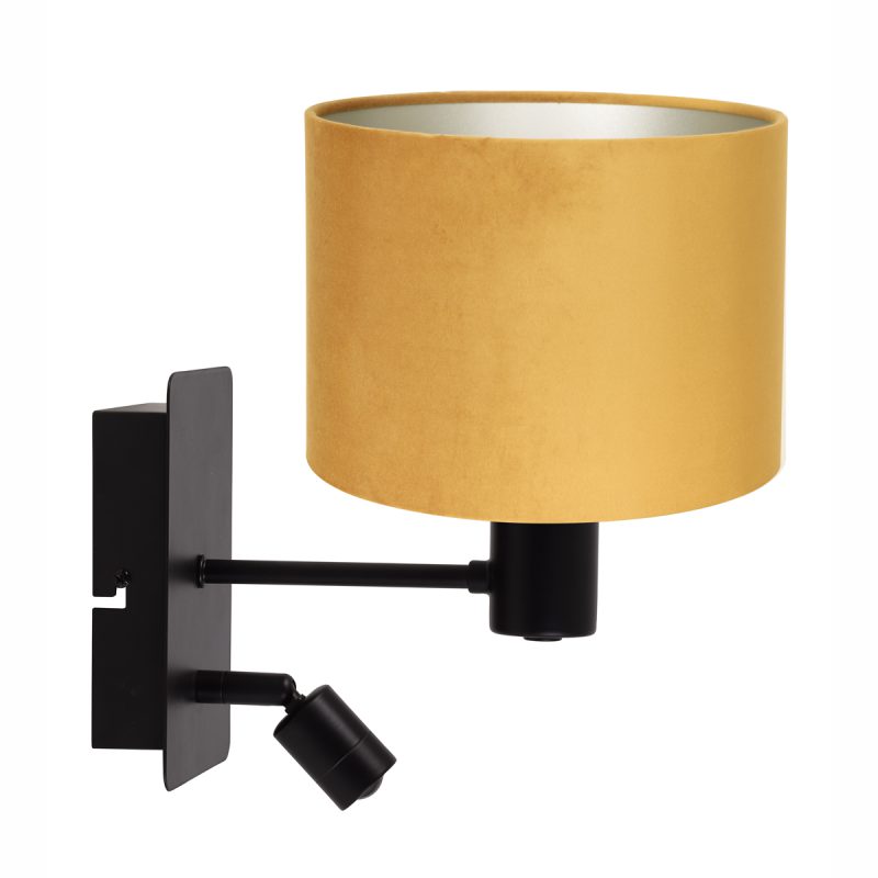 Wandlamp met okergele kap en leeslamp Light & Living Montana zwart