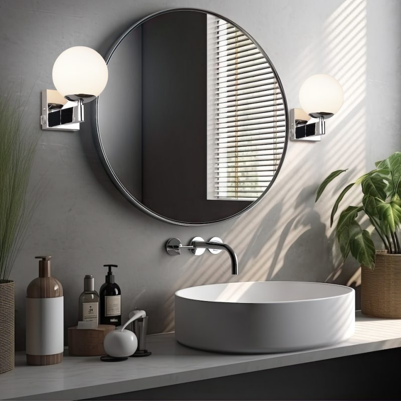 washbasic with mirror to shave, brush and make up