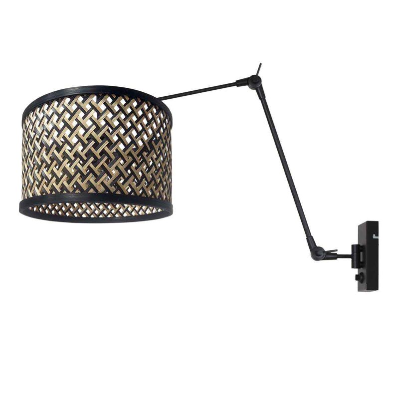 Moderne zwarte wandlamp met rieten kap Steinhauer Prestige chic - Afbeelding 2