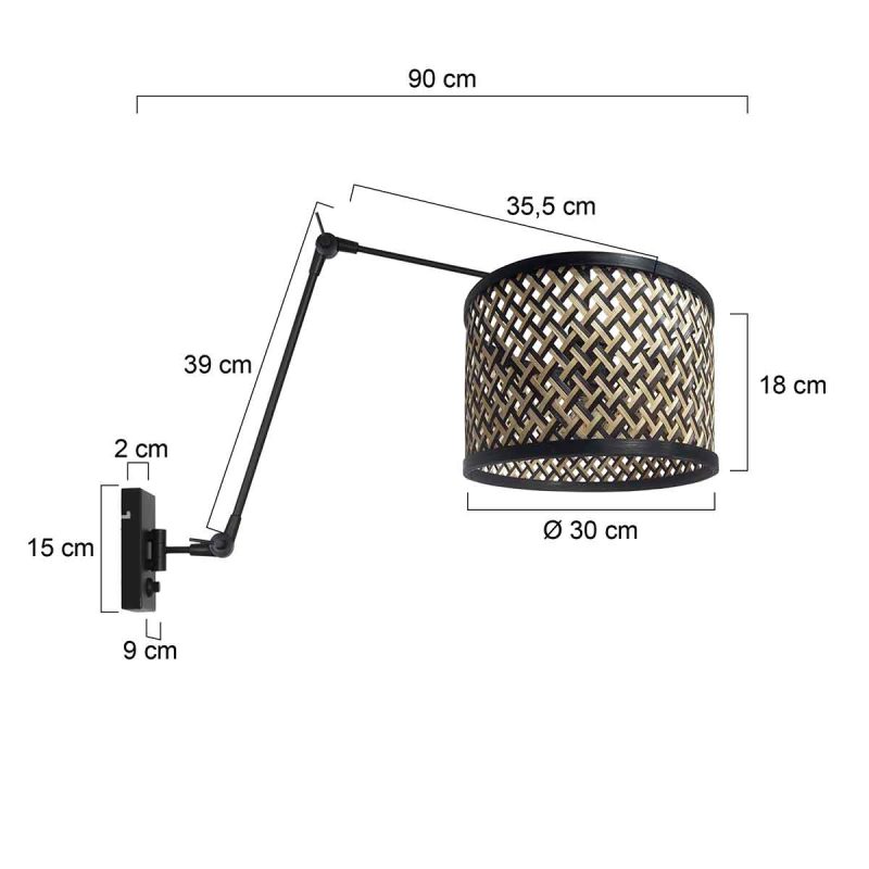 moderne-zwarte-wandlamp-met-rieten-kap-steinhauer-prestige-chic-3794zw-5