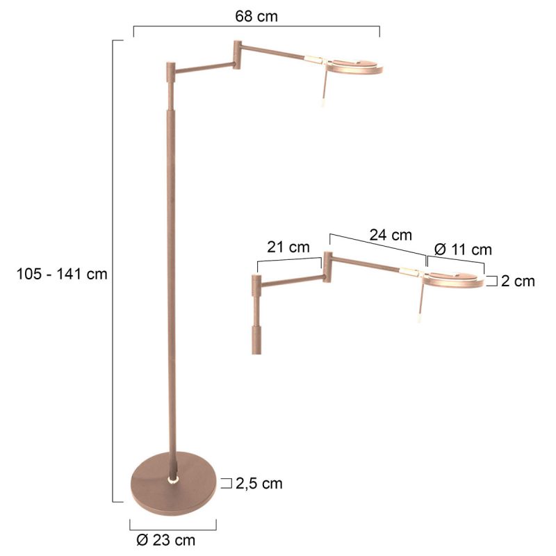 Klassieke bronzen metalen vloerlamp Steinhauer Turound - Afbeelding 3