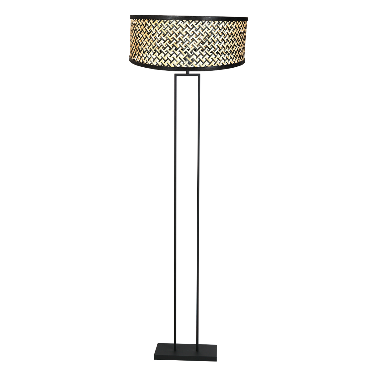 zwarte-industriële-vloerlamp-met-rieten-kap-steinhauer-stang-3845zw