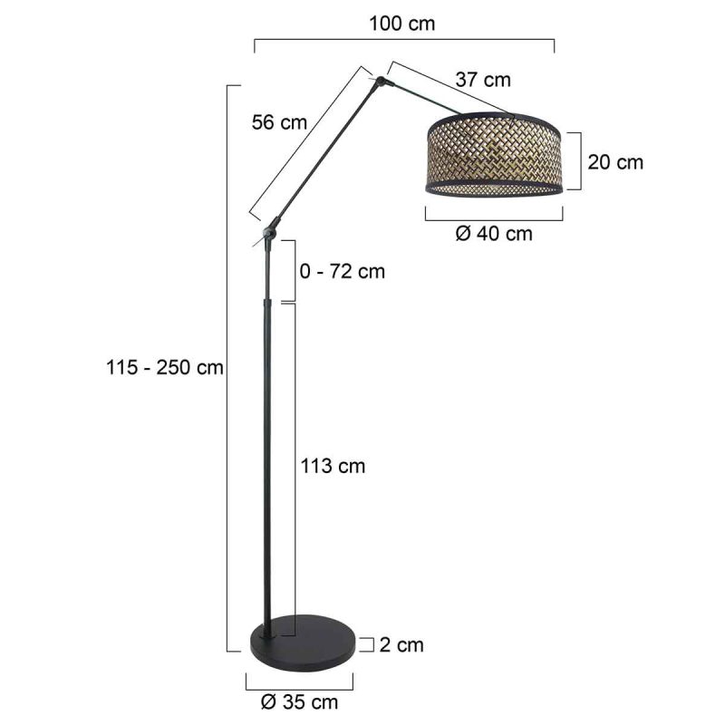 Zwarte moderne booglamp met rieten kap Steinhauer Prestige chic - Afbeelding 6