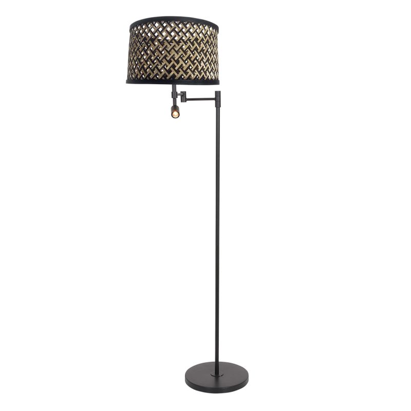 Zwarte moderne vloerlamp met leeslamp en rieten kap Steinhauer Stang - Afbeelding 2