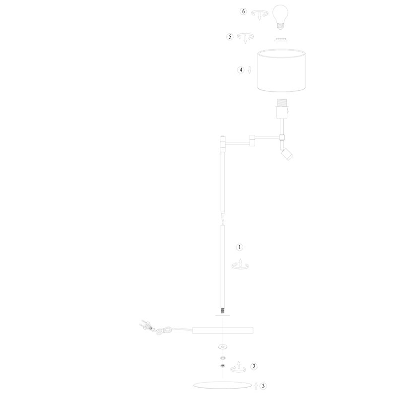 Zwarte moderne vloerlamp met leeslamp en rieten kap Steinhauer Stang - Afbeelding 8