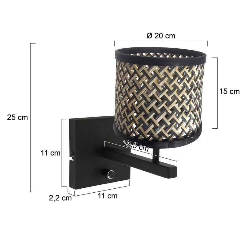 Zwarte moderne wandlamp met rieten kap Steinhauer Stang - Afbeelding 6