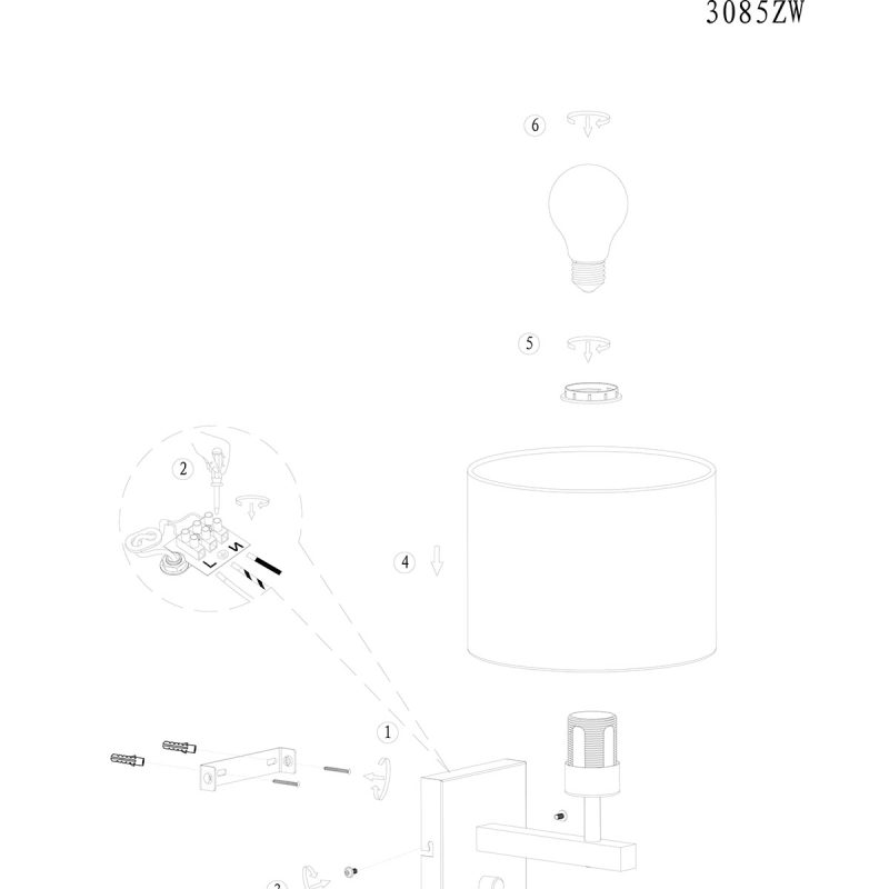 Zwarte moderne wandlamp met rieten kap Steinhauer Stang - Afbeelding 8