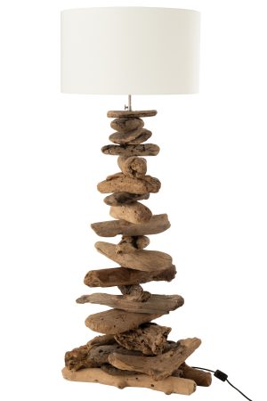 Natuurlijke beige vloerlamp houten voet Jolipa Driftwood