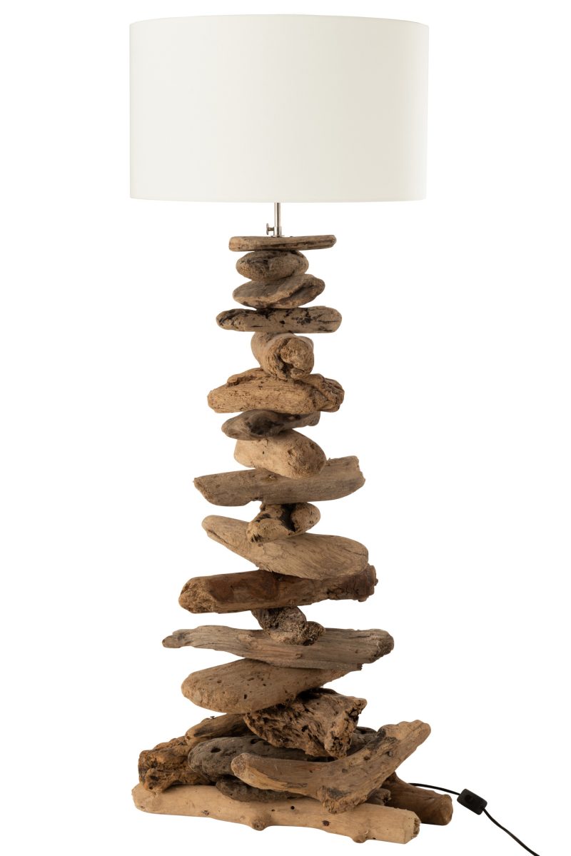 Natuurlijke beige vloerlamp houten voet Jolipa Driftwood