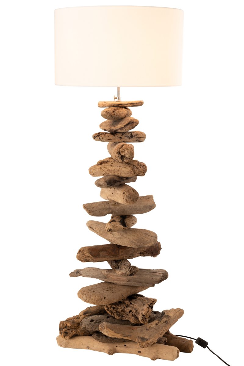 Natuurlijke beige vloerlamp houten voet Jolipa Driftwood - Afbeelding 2